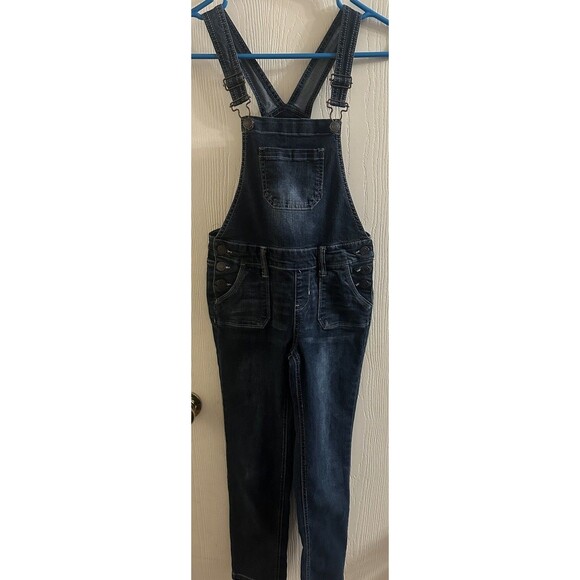 Kohl’s SO Girls Size 8 Dark Blue Denim Overalls Straight Leg Jeans with Pockets - Picture 1 of 8